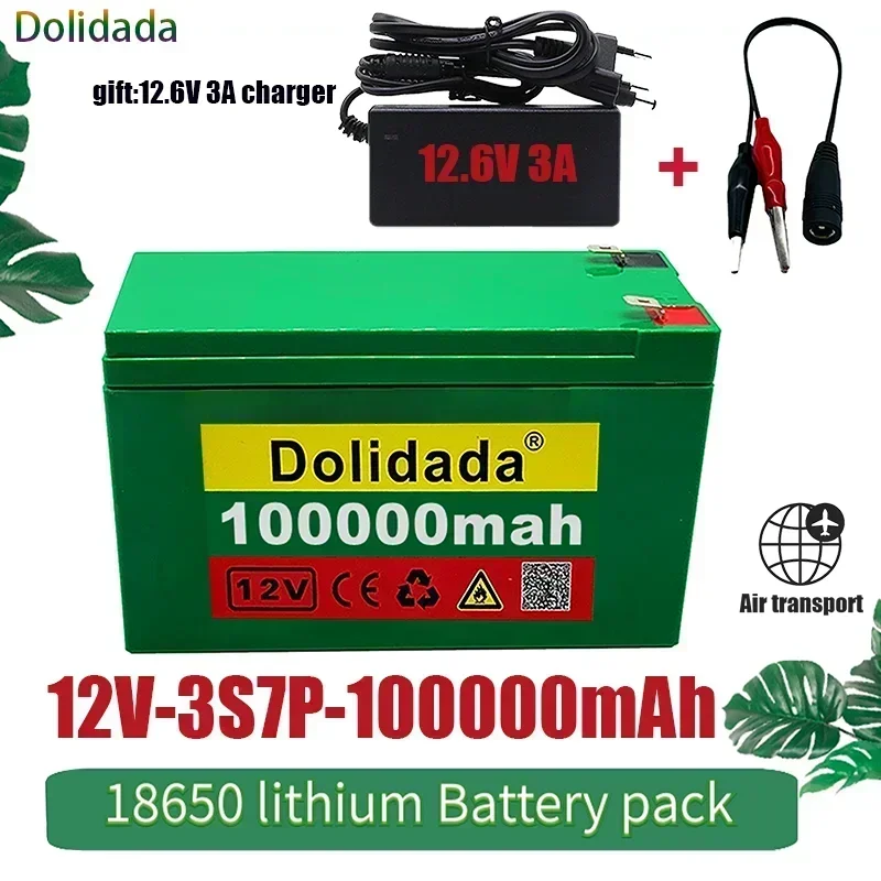 

12V100000mAh 3S7P 18650Lithium Battery Pack+12.6V3A Charger Built-in 100Ah High Current BMS Used for Citycoco Scooter