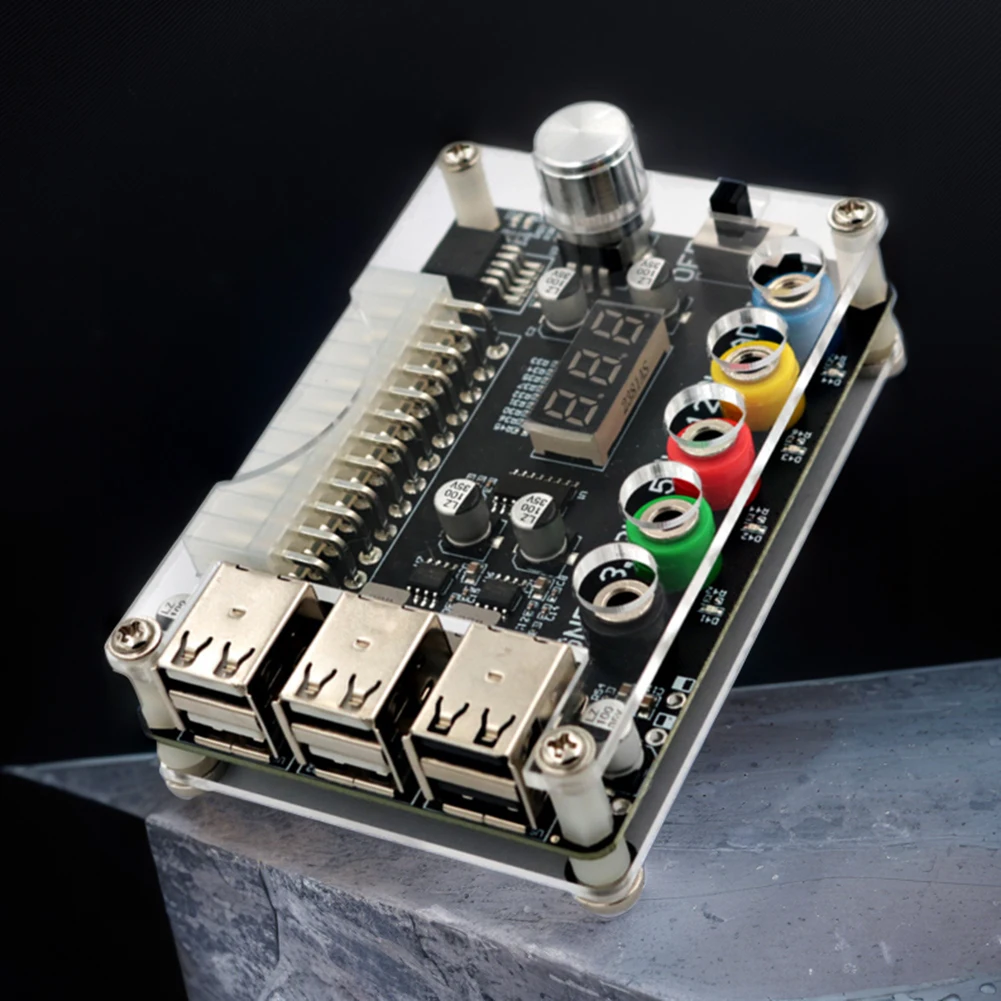 

24Pin Power Module Adapter Connector Adjustable Voltage Knob ATX Power Adapter Board 6 Ports USB 2.0 Supports QC2.0 QC3.0