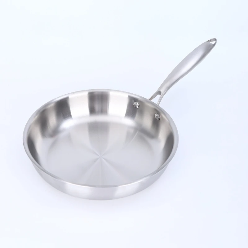

Stainless Steel Frying Pan Thickened Three-layer Bottom Flat-bottomed Frying Pan Uncoated Non-stick Universal Round Omelet Pan