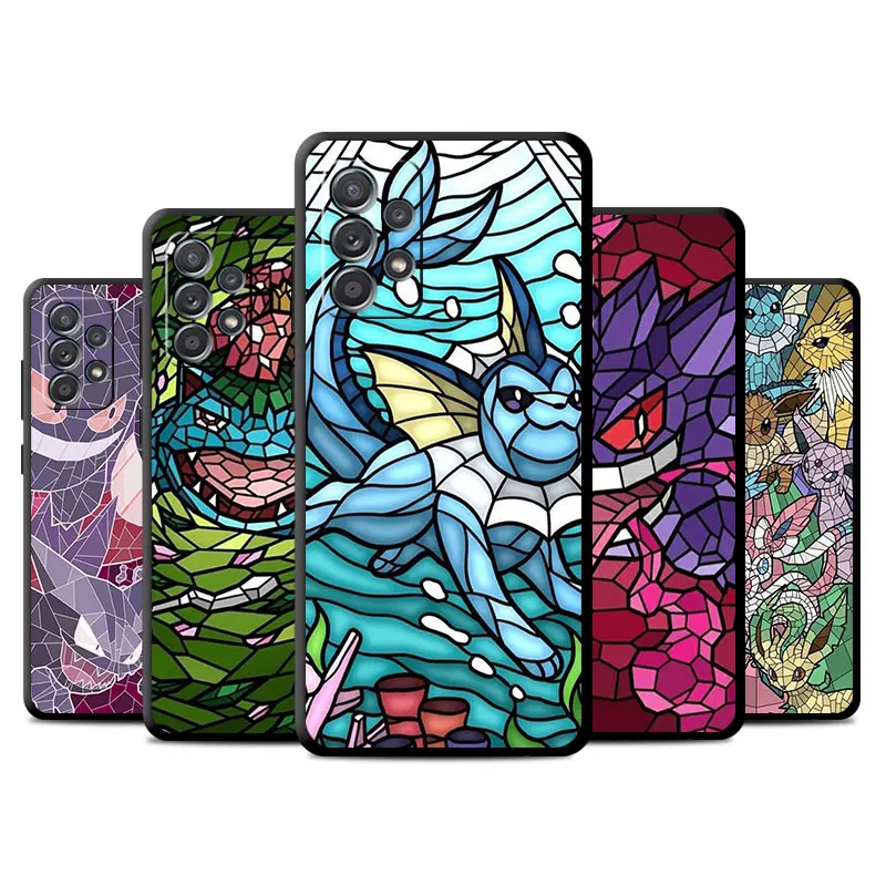 Phone Cases for Samsung Galaxy A22 5G A51 A32 A54 A23 A14 A12 A52 A34 A33 A13 Black Silicone Cover Pokemon Sylveon Gengar Eevee