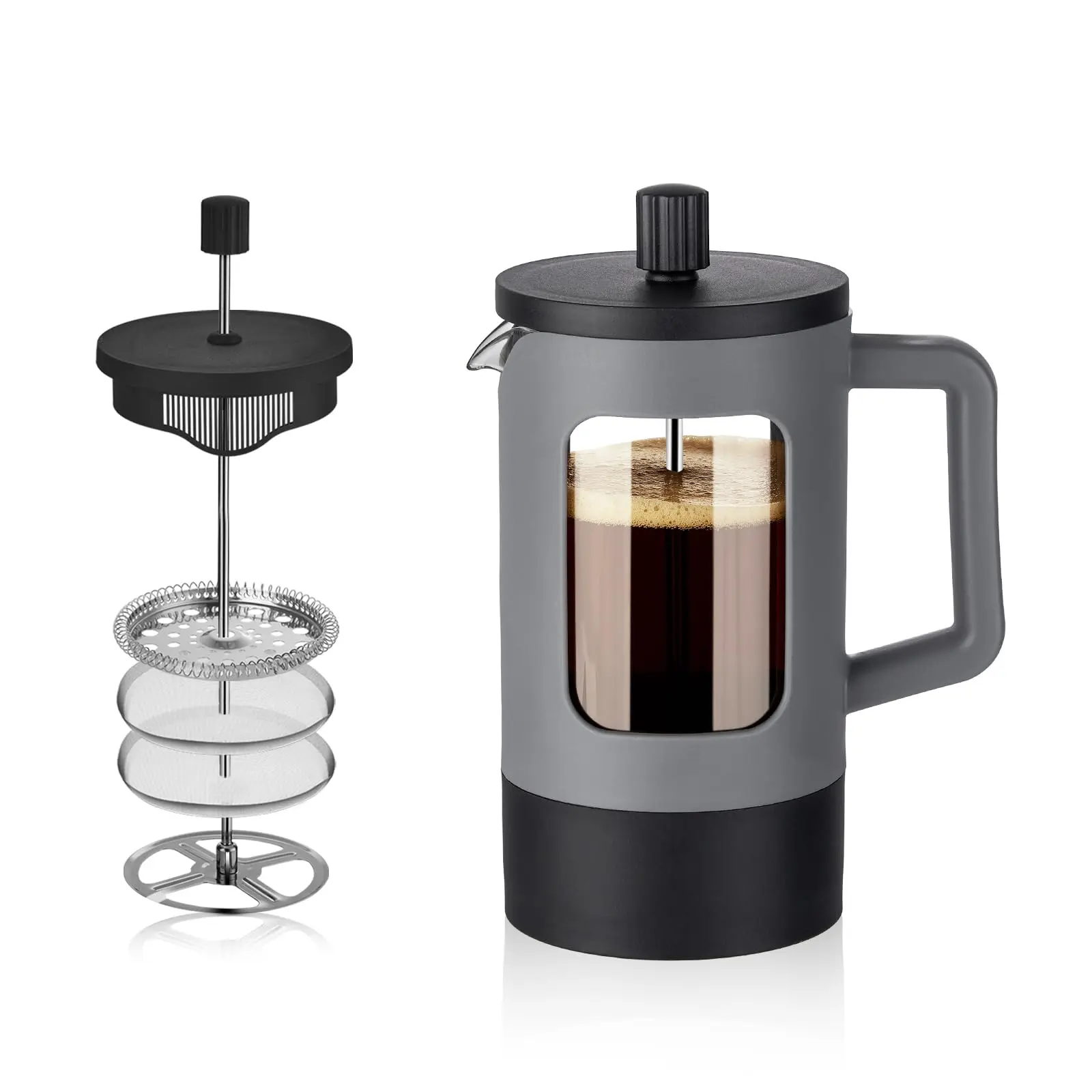 600 ml French Press koffiezetapparaat met hittebestendig BPA-vrij glas, 4-niveau filtersystemen, draagbare koffiepot theepot voor kamperen