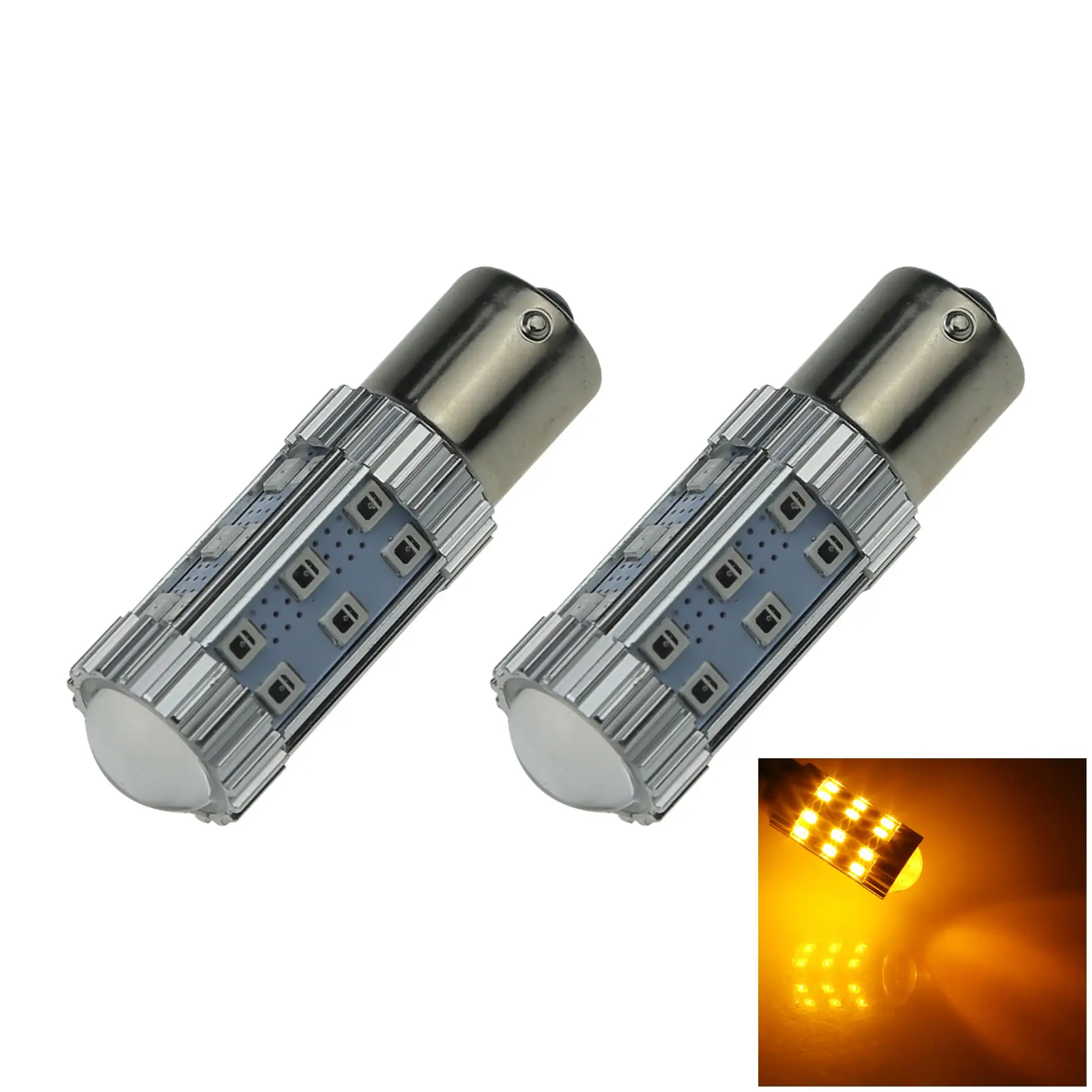 2x Yellow RV 1156 Bayonet Blub Stop Lamp 27 Emitters 2835 SMD LED 1147 63 1251 D085-Y