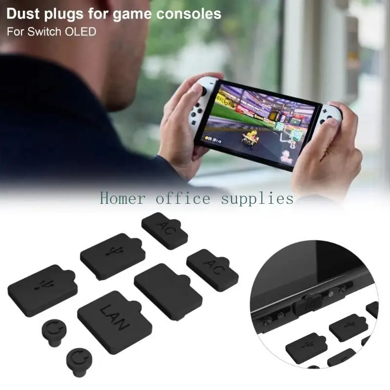K43B 8 in 1 Dustproof Silicone Plug Interface Dirtproof Preventions Slot Protective Cover for Switch/Switch OLED Game Console