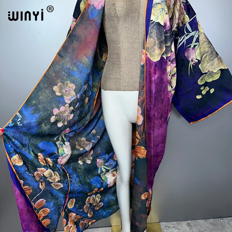 WINYI kimono High-quality Print Dress Beach Wear Boho Cardigan Elegant beach cover ups for women Kaftan abaya dubai luxury