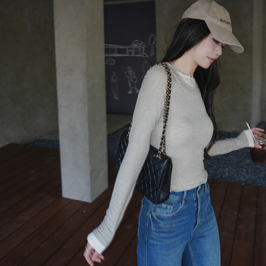 

Faionable круглый Ne Fake двухсекционный длинный све из мягкой шерсти, вязаный женский осенне-зимний теплый базовый слой, одинарный топ