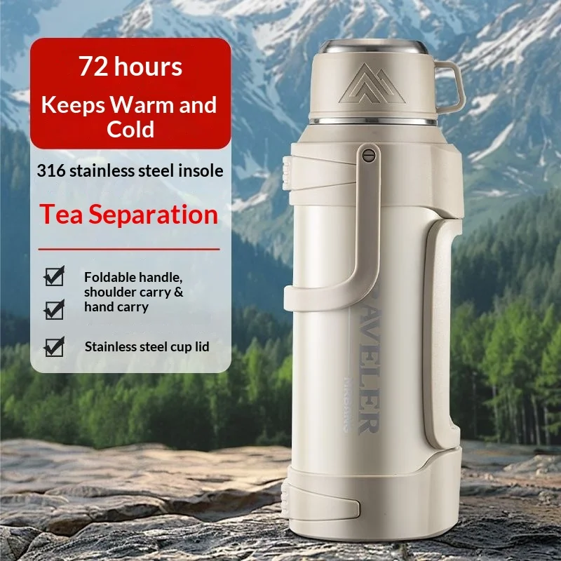 Botella de viaje aislada a prueba de fugas, matraz de vacío de gran capacidad de acero inoxidable 316 de gran capacidad de 2L con asa para gimnasio al aire libre