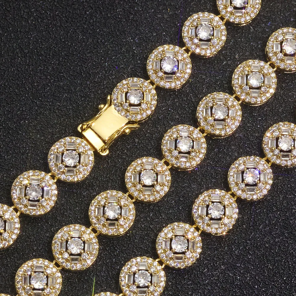 ESKEEM Bling T Square Mixed Inlay Bracelet Hip Hop Jewelry Gold Plated Zircon Cuban Link Chain Gift for Men Women ﻿