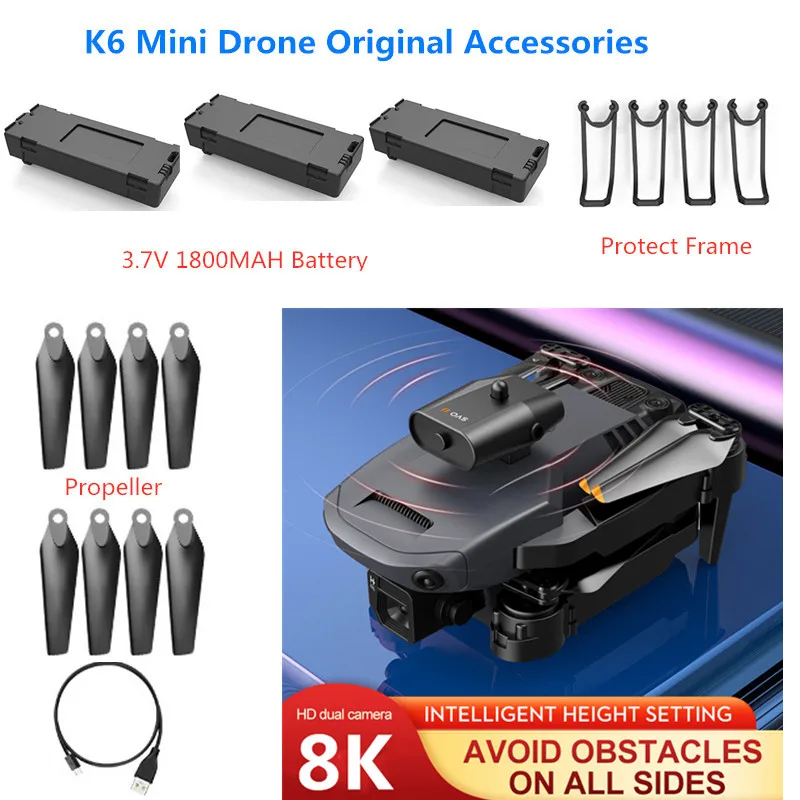 K6 RC Drone Battery K6 Accessories K6 Obstacle Avoidance Drone Battery Propeller USB K6 Dron Battery Blades  protect frame Parts