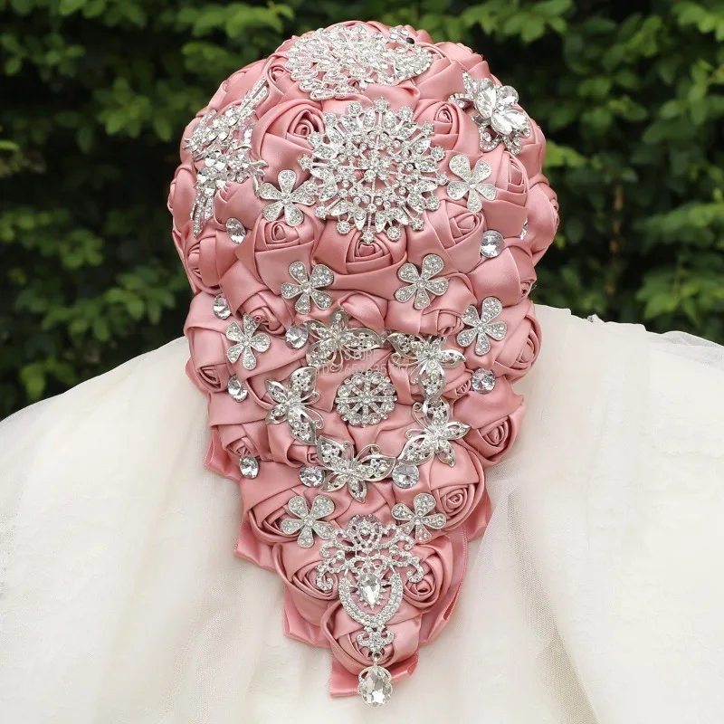 Waterfall Water Drop Hand Bouquet Bridal  European and American Silver Crystal Simulation Wedding Church Decoration Supplies