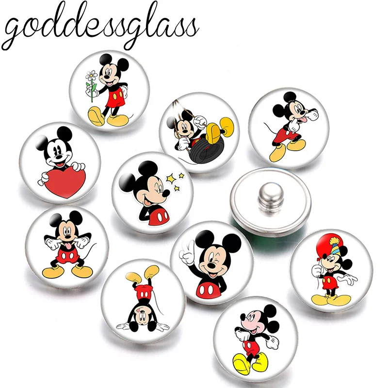 Disney Cartoon Mickey mouse Cute 10pcs Round photo 12mm/18mm snap buttons for 12mm/18mm snap bracelets DIY jewelry