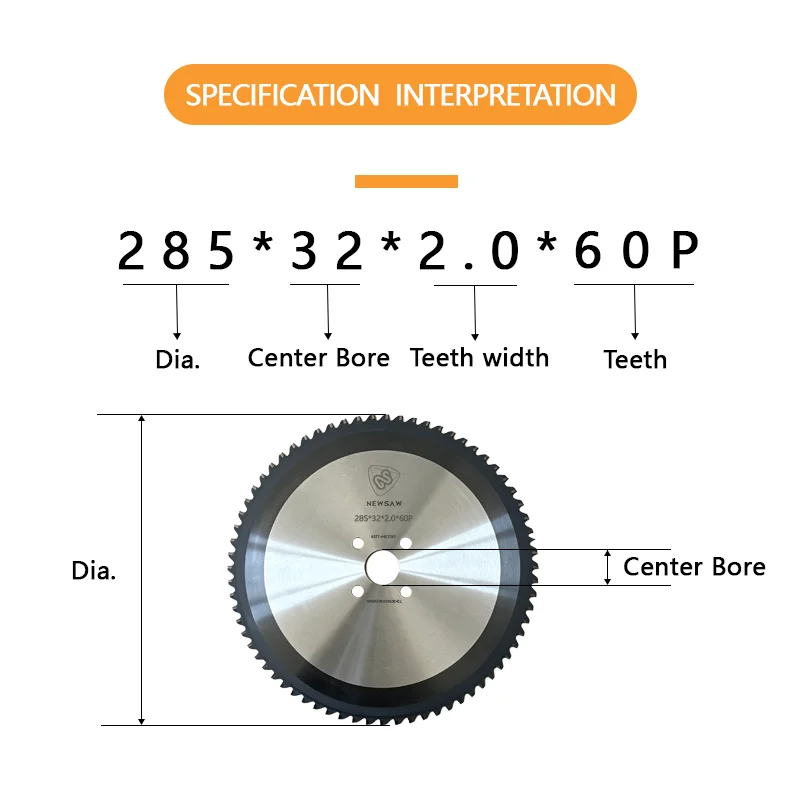 W+ Coated TCT Circular Saw Blade 285*2.0*32*60P BS Teeth for Stainless Steel Cutting