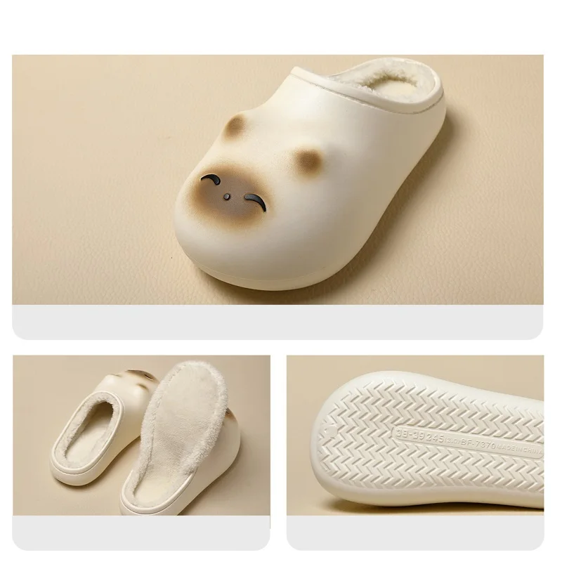 الجدة ابتسامة كيتي النعال للمرأة الشتاء الدافئة فروي الشرائح أحذية المرأة المنزل في الهواء الطلق البغال النعال حذاء الشتاء مقاوم للماء #2