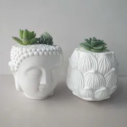 Concrete Flower Pot Silicone Mold DIY Resin Buddha Head Lotus Candle Holder Flowerpot Silicone Mold