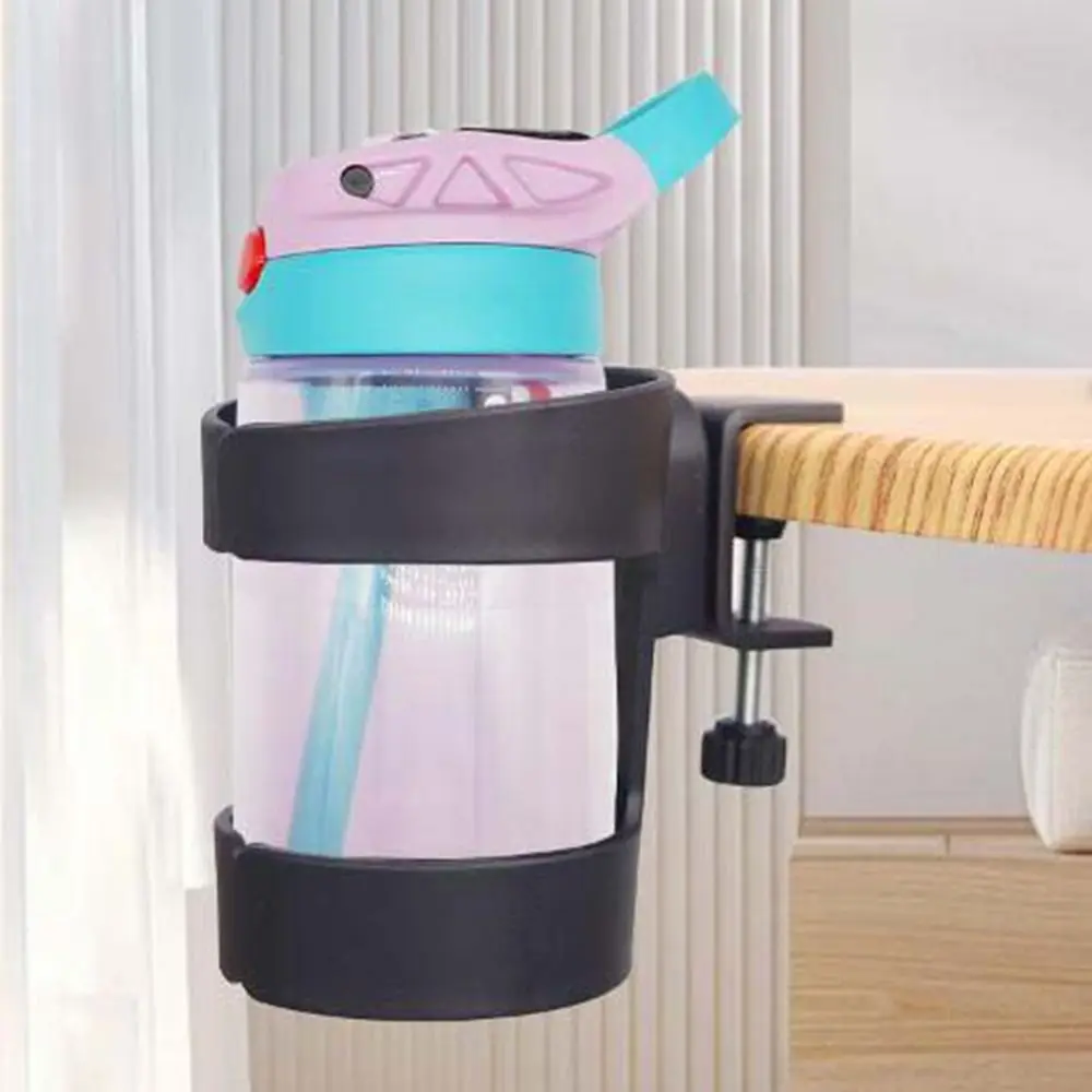 

Plastic Desk Cup Holder Punch-free Anti Spill Desk Side Fixed Cup Holder with Hook Removable Table Fixed Storage Rack for Home