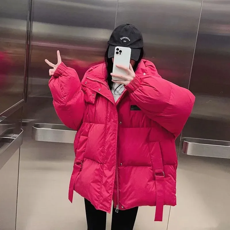 الكورية أسفل القطن وسادة مبطنة المرأة 2025 شتاء جديد قصير مبطن الدافئة سترات معطف عادية فضفاض هوديي ملابس خارجية الإناث #2