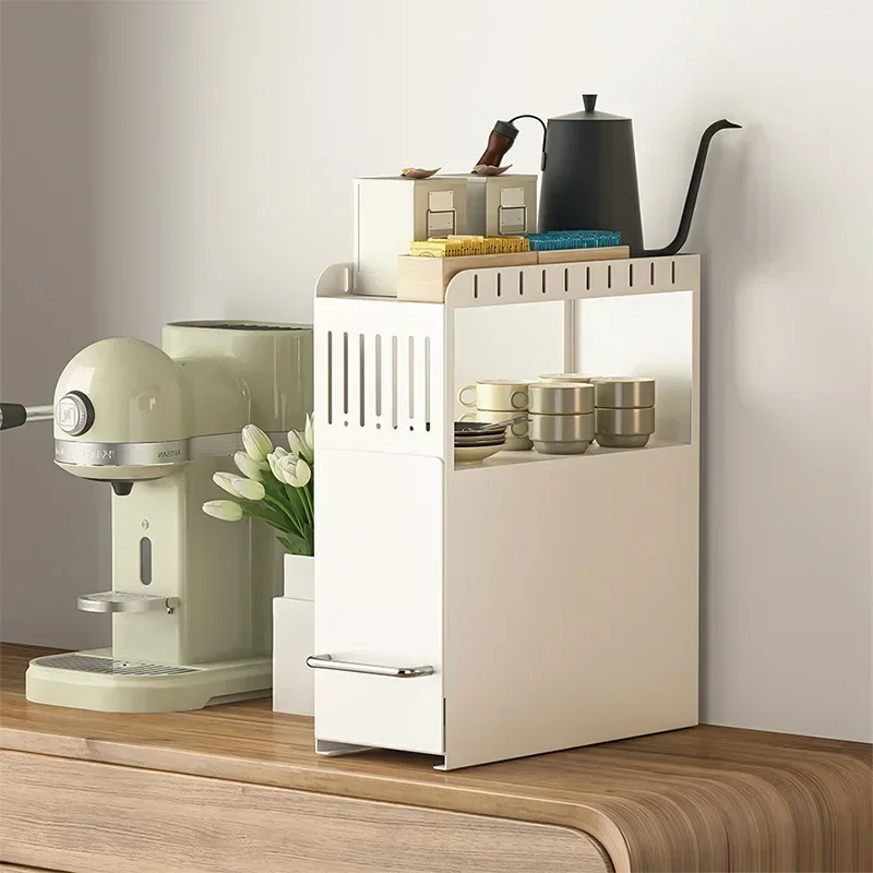 

Pull-Out Kitchen Organizer for Cups Spices Countertop Storage Box with Dust Oil Proof Compact Space-Saving Shelf for Bottles Jar