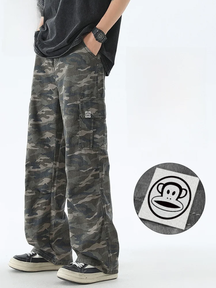 

PaulFrank Pure Cotton Camouflage Pants Loose Straight Leg Workwear Trousers American Sle Casual Pants for Young Men