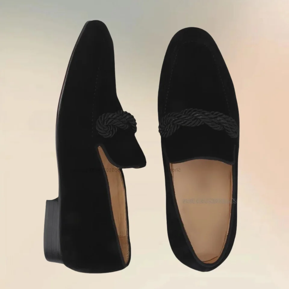Черные мужские мокасины ручной работы из флока, модные удобные мужские туфли без шнуровки, новая модель, для банкета, для подиума, мужская повседневная обувь