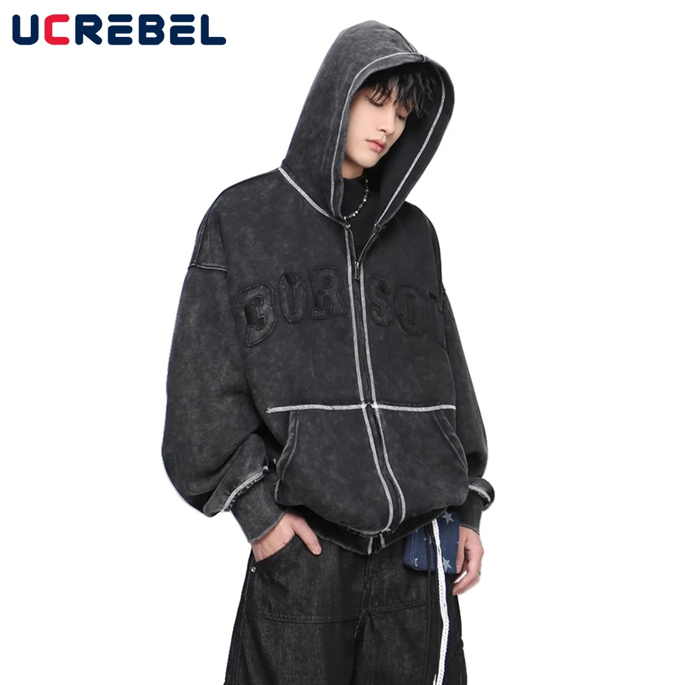 

Толстовки с капюшоном и надписью, мужские толстовки с капюшоном, осенняя уличная стирка, потертые толстовки с длинными рукавами и карманами, верхняя одежда для мужчин