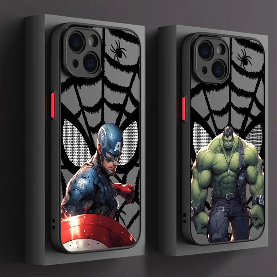 

Back Phone Cover Case for iPhone 7 8 14 16 Pro Max 16e XS 13 Mini 15 Plus 12 X 11 Marvel Cartoon Spiderman Hulk