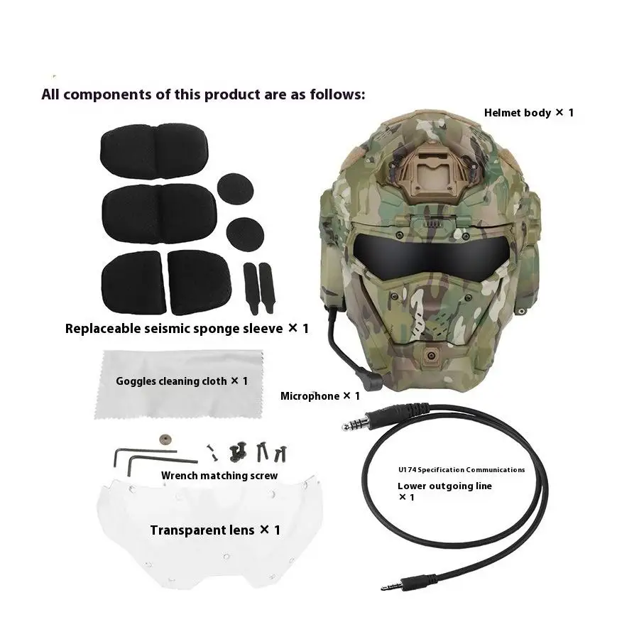 خوذة تدريب تكتيكية لحماية أصابع القدم لكامل الوجه، قناع، سماعات أذن مدمجة للاتصالات، قابلة للفصل #3