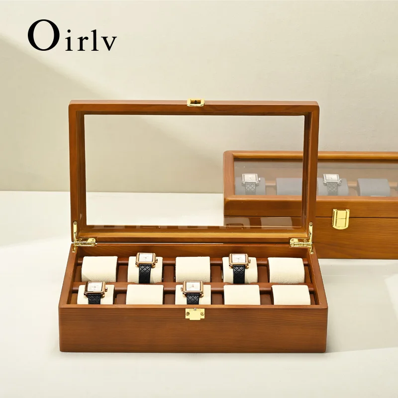 Oirlv Wooden Jewelry Box 10 Grids Jewelry Organizer Watch Box Men Women Mechanical Watches Storage Case Wristwatch Display Box