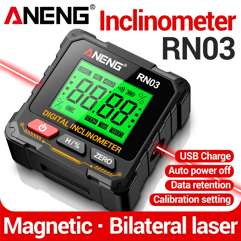 مقياس الميل بالليزر الأحمر ANENG RN01/RN02/RN03 مقياس زاوية المغناطيس صندوق المستوى الإلكتروني حاكم الخلفية المنقلة أدوات النجارة #1