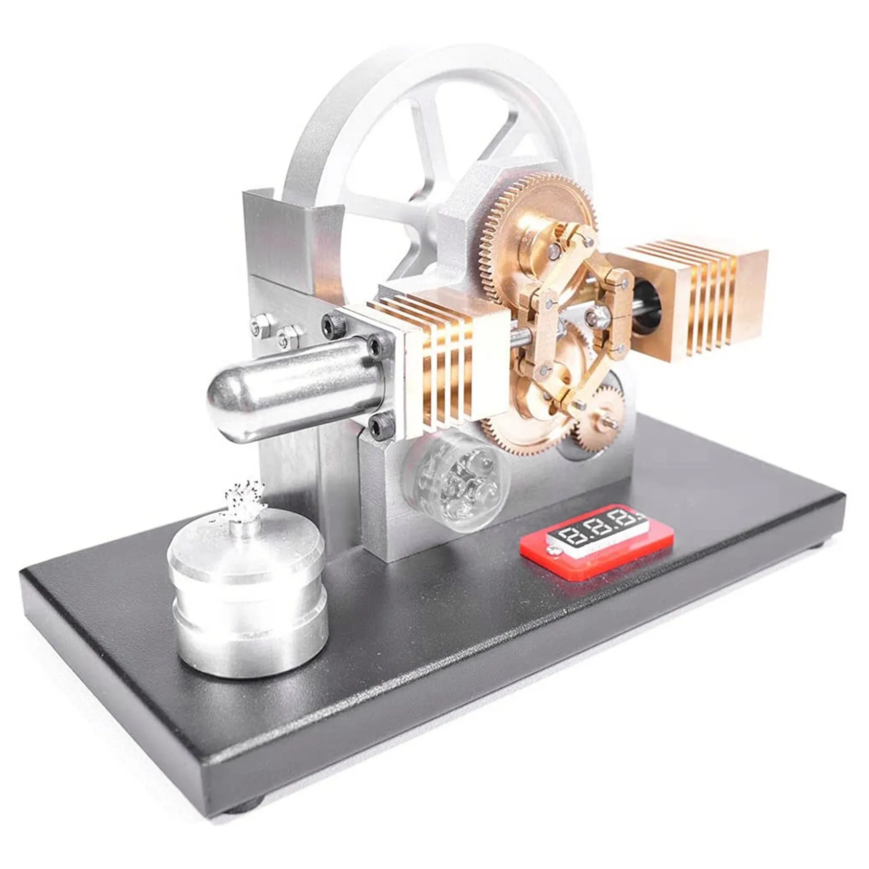 Stirling Engine Model with LED Light and Voltmeter,Horizontally Opposed Diamond Structure Gear Drive Stirling Model Kits