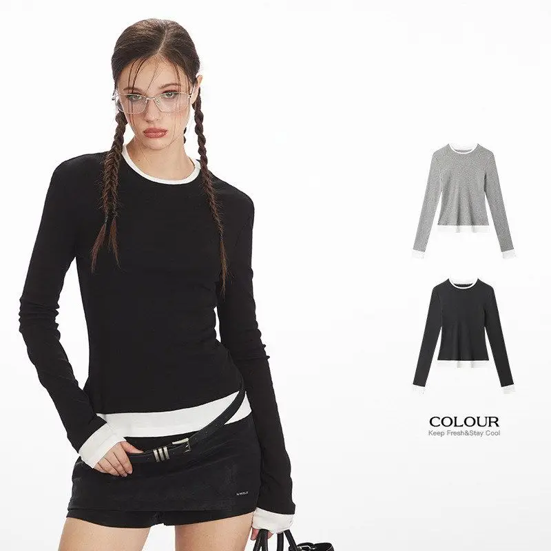 

HeyHenry Slim Fit Long Sve Color Blo футболка женская Base irt весна осень эффект похудения корейский Sle поездка на работу ветер