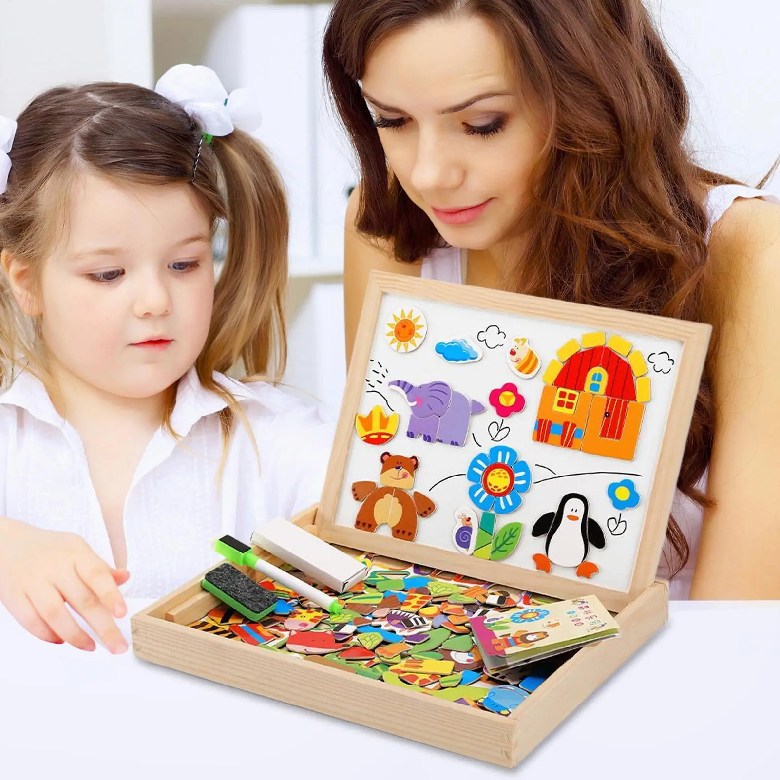 Kids Magnetic Board Wooden Magnetic Writing Board For Kids Educational Toy Drawing Game For Learning Tool Preschool Classroom