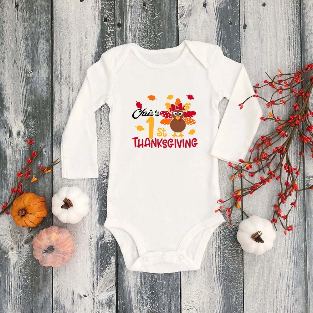 Personalized Baby Jumpsuit  Fall Custom Name Baby Jumpsuit My 1st Thanksgiving Print Toddler Infant Girs Rompers Outfits