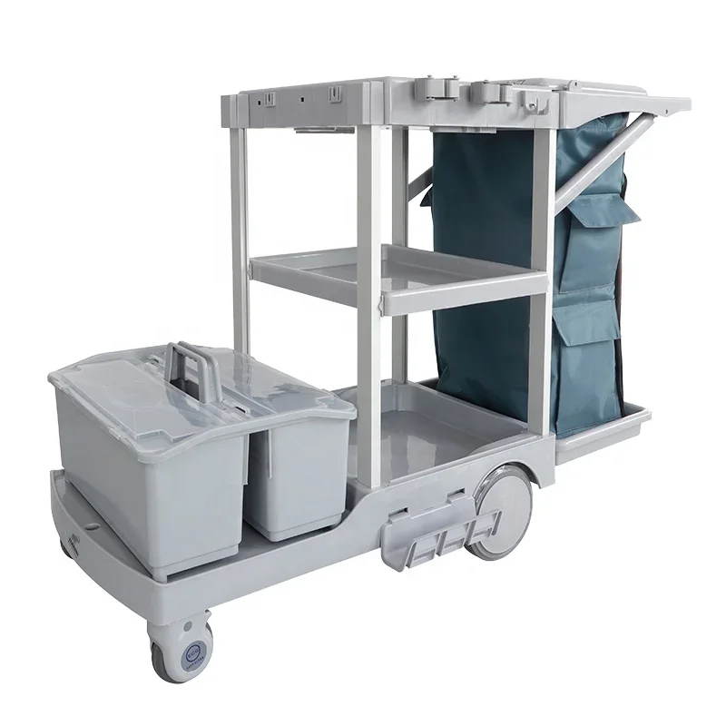 S10 Multipurpose Pp Material More Anti Slip Easy To Clean Beautiful Janitor Cart Cleaning Trolley For Hotel Trash Collection