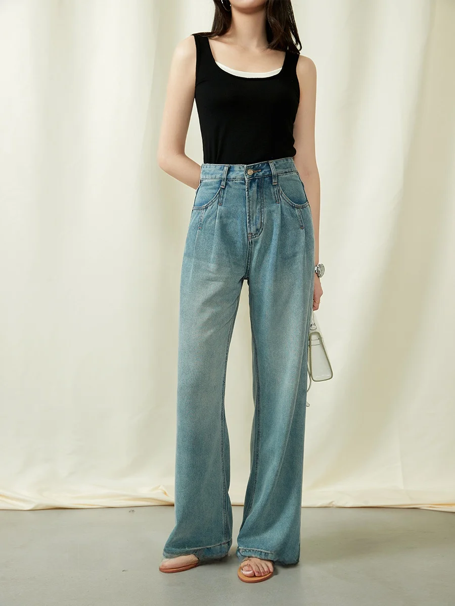 

Джинсы Kiki прямого кроя с высокой талией, женские, повседневные, летние, новинка, износостойкие, длинные брюки на молнии