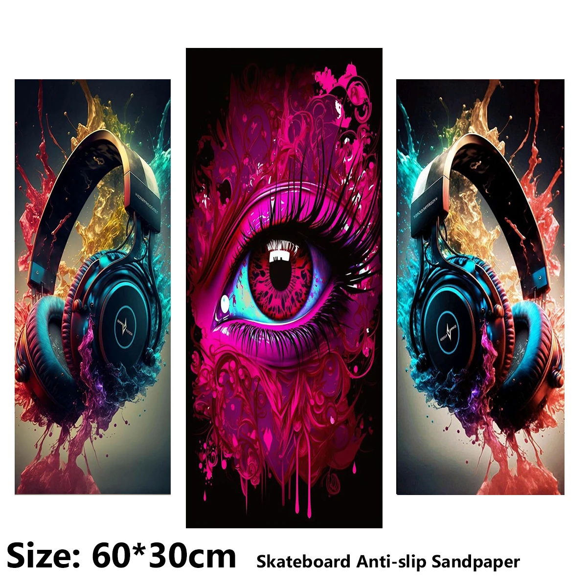 Cool Earbuds Charm Eyes Pattern Electric Scooter Anti-slip Sticker Sandpaper Skateboard Grip Tape Sheet 60*30cm