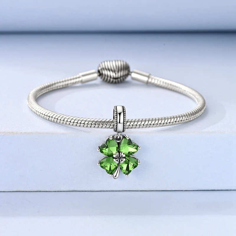 925 Sterling Silber Charms Perle CZ Zirkon Glänzendes Vierblättriges Kleeblatt Anhänger DIY Schmuck Geschenk für Frauen – Detail 6