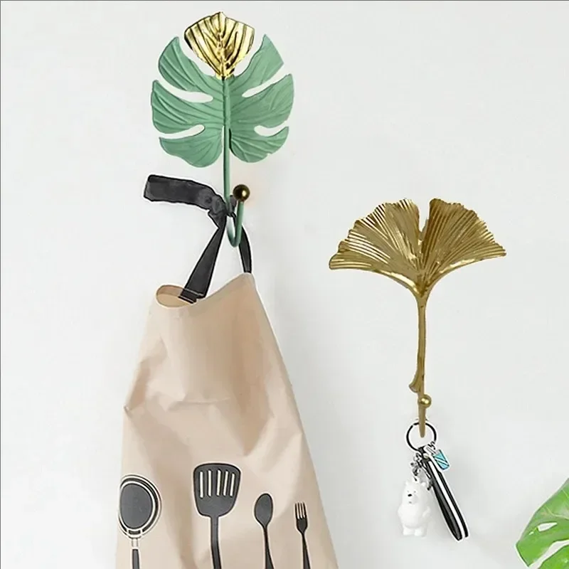 Hanging Storage Rack Home Decoration Bathroom Organization Leaf Shape Wall Hanger For Towel Clothes Gold/Green Nordic Style