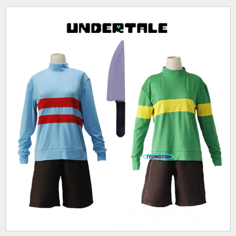 Anime Game Undertale Frisk Chara Cosplay Costume Andertail Sweatshirts High Collar Long Sleeve Clothing Shorts Knife Necklace US