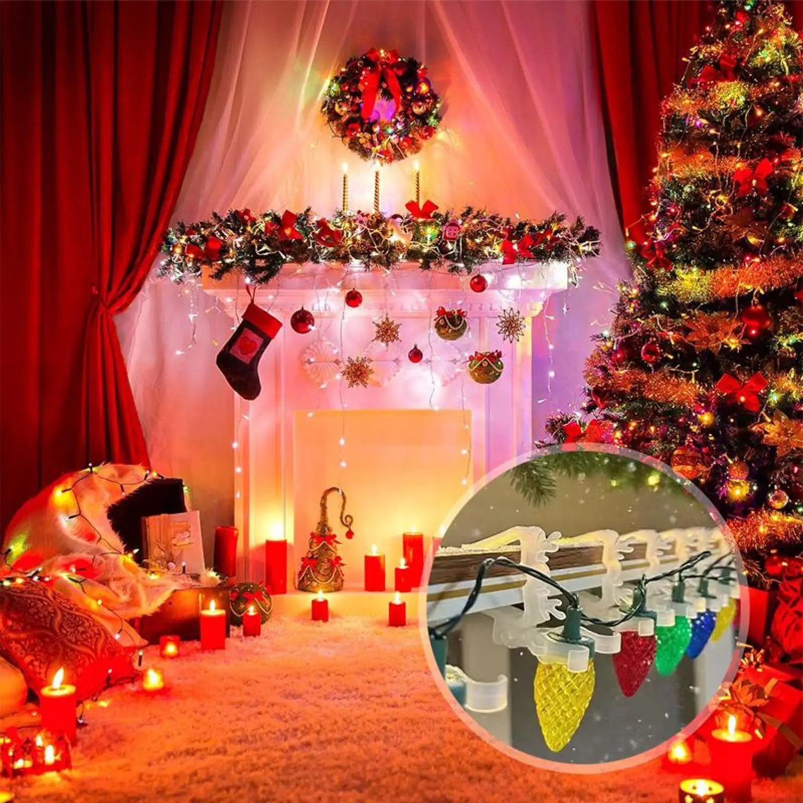 Christmas Light Clips 10-Piece Outdoor Christmas Reindeer String Light Hook Clips Heavy Duty Lighting Hanger For Shingle Patio