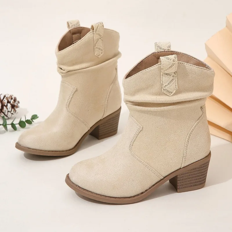 2025 Autumn Winter New Kids Denim Boots for Girls - Stylish European & American Ruffled Mid-Calf Fashion botas para niñas