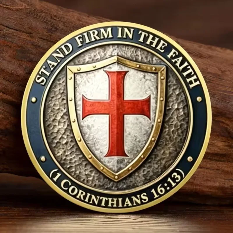 2D Gold Plated Templar Knights Commemorative Coin Metal Challenge Token Antique Bronze Plating Collection Gift for Veterans Men