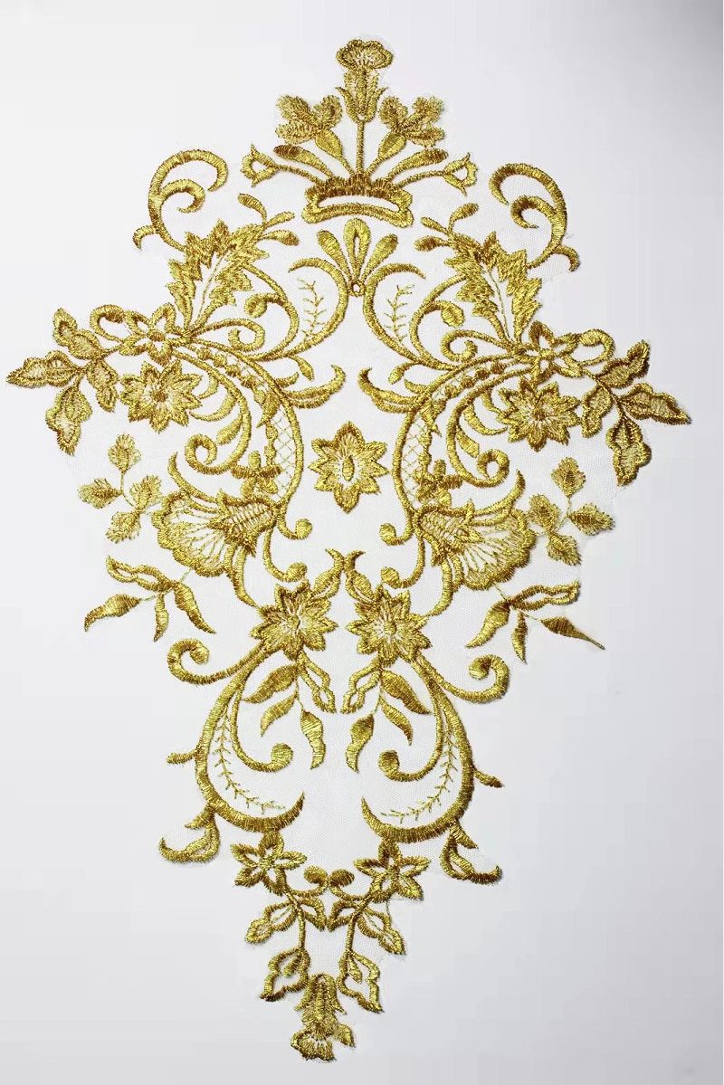 50Pcs Gold Ivory White Lace Applique Big Neckline Collar Appliques Embroidery Lace Trim Fabric Cloth Sewing Patchwork DIY Craft