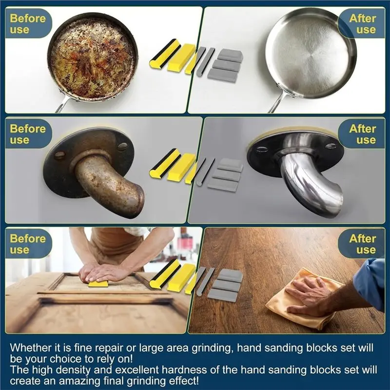 ABAH-PU Foam Sanding Blocks(80/120/180/240 Grit), 7Pcs Hand Sanding Block Set& 20 Sandpaper Hook& Loop For Auto Body,