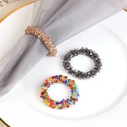 12Pcs Crystal Beaded Napkin Rings Cloth Napkin Holder Buckle Serviette Ring Table Setting Decoration for Wedding Christmas Party