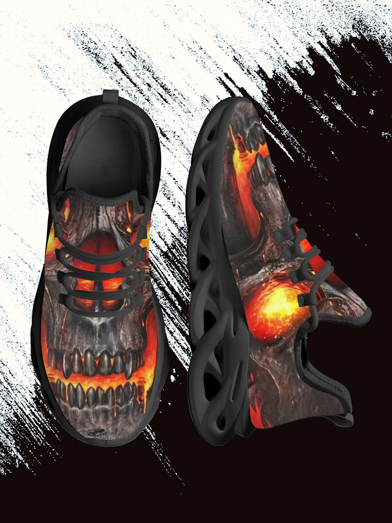 Cool Print Flame Skull Man Shoes Art Graffiti Outdoor Casual Shoes Soft Sole Comfortable Breathable Jogging Shoes
