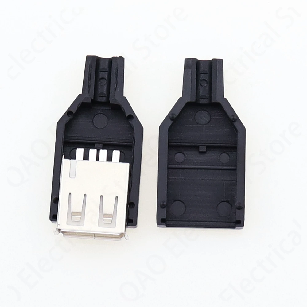 10pcs Tipo A Masculino Feminino USB 4 Pin Plug Socket Connector Com Tampa de plástico preto Tipo-A DIY Kits