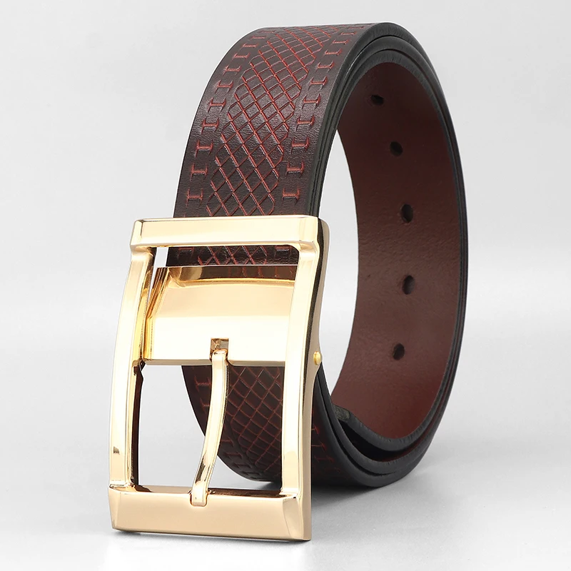 High quality belts men squar pin buckle luxury brand designer young male full grain leather fashion balck cintos masculinos brow