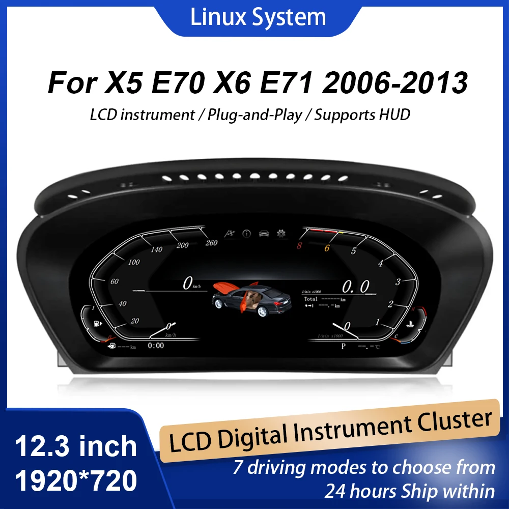 

Digital Instrument Cluster Display For BMW X5 E70 X6 E71 2006-2013 Speedometer 12.3”HD screen1920*720/2S Fast Boot/Plug&Play