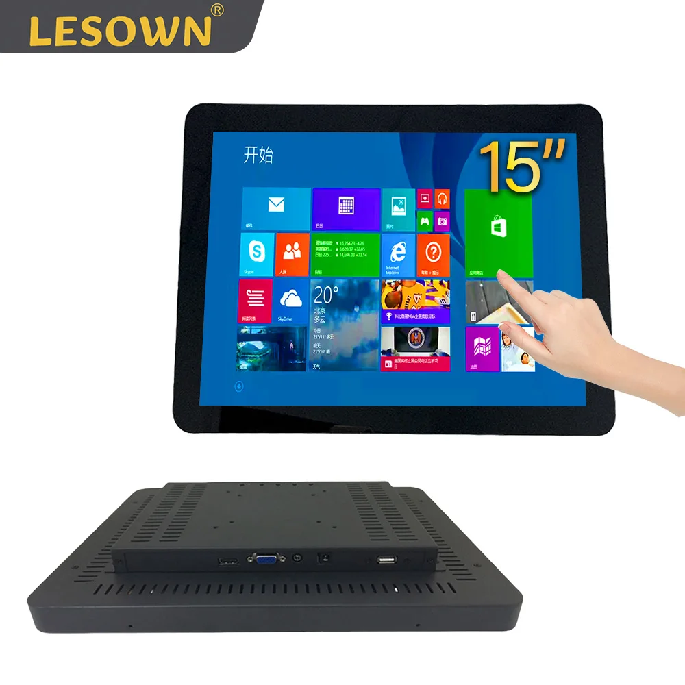 

LESOWN Touchscreen 15 Inch Embedded Display 1024x768 IPS IP65 Screen with 10 Points Touch Display with VGA/HDMI/Audio/USB(touch)