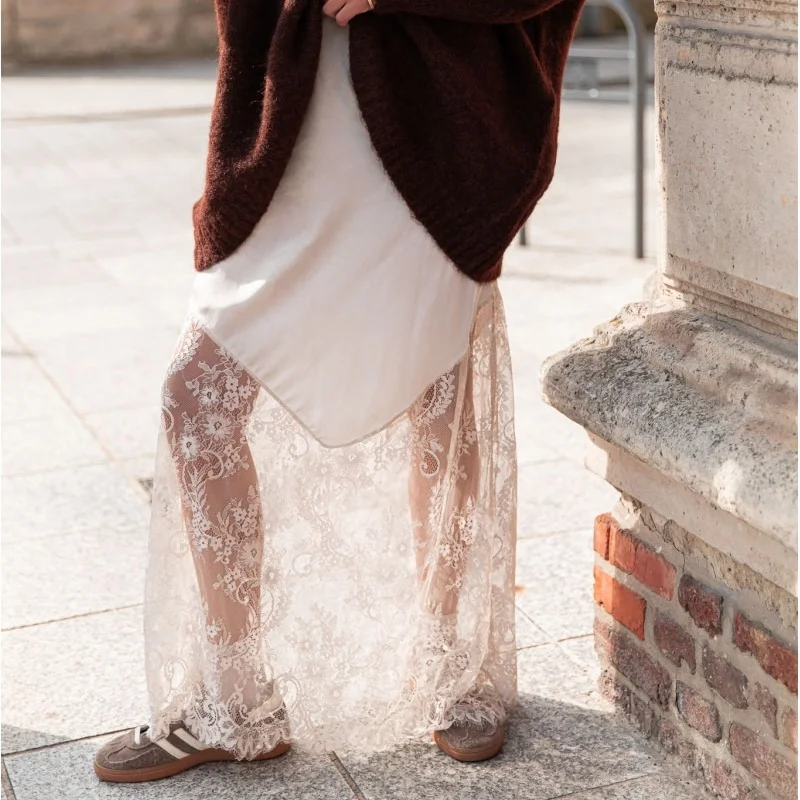 

Элегантная черная атласная лоскутная женская юбка, повседневная юбка до щиколотки с высокой талией, модная классическая юбка, женская одежда Y2K