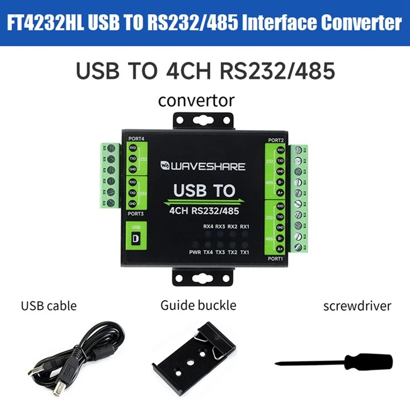 

Waveshare FT4232HL Конвертер интерфейса USB в RS232/485 Промышленная изоляция для Mac Linux Android Windows 11/10/8.1/8/7 Запчасти